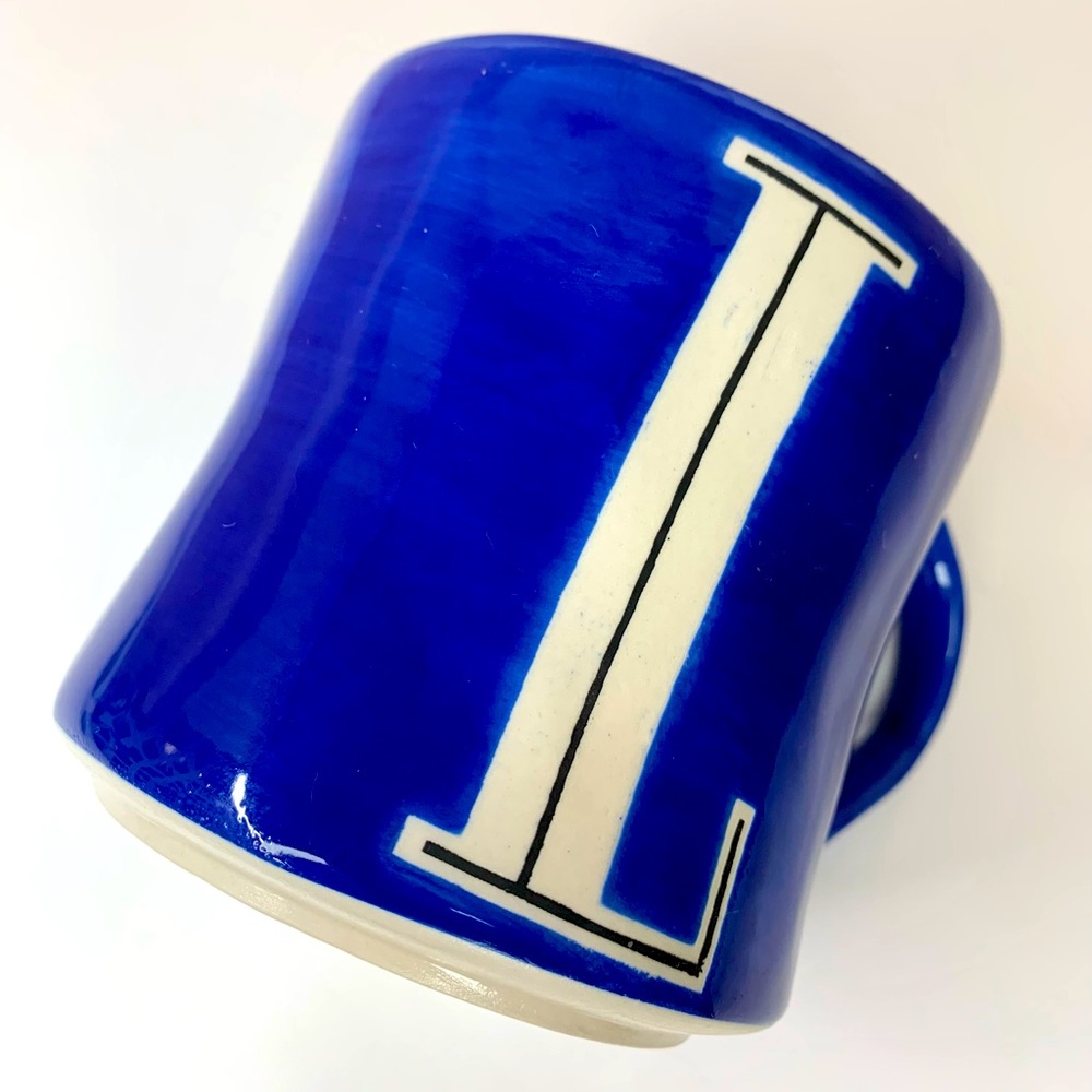 New Anthropologie Monogram Letter L Blue Hand Painted Tea Cup Coffee Mug